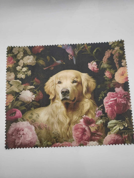 Chien et fleurs